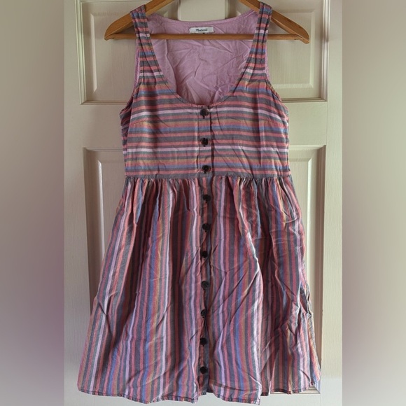 WOMEN'S XXS MADEWELL SCOOPNECK TANK DRESS IN RAINBOW STRIPE - Picture 1 of 5